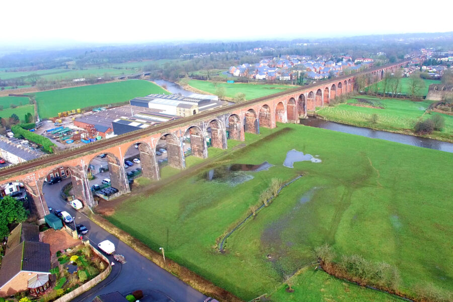Drone shot of Whalley Viaduct
