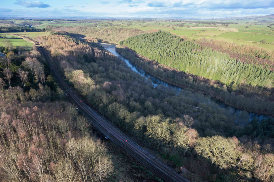 Aerial view of Eden Brows landslip - Settle Carlisle