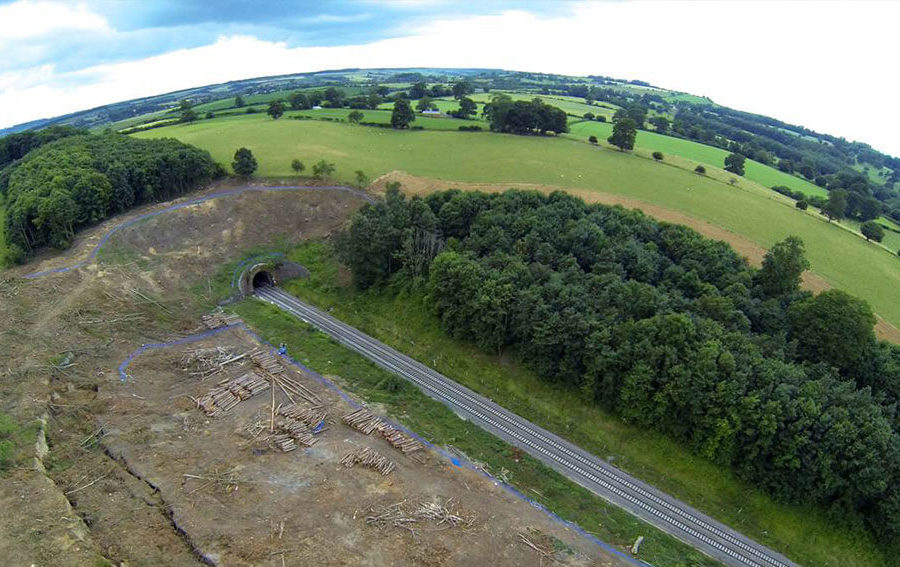 Aerial view of a failure at Chipping Camden in Western route (now repaired)