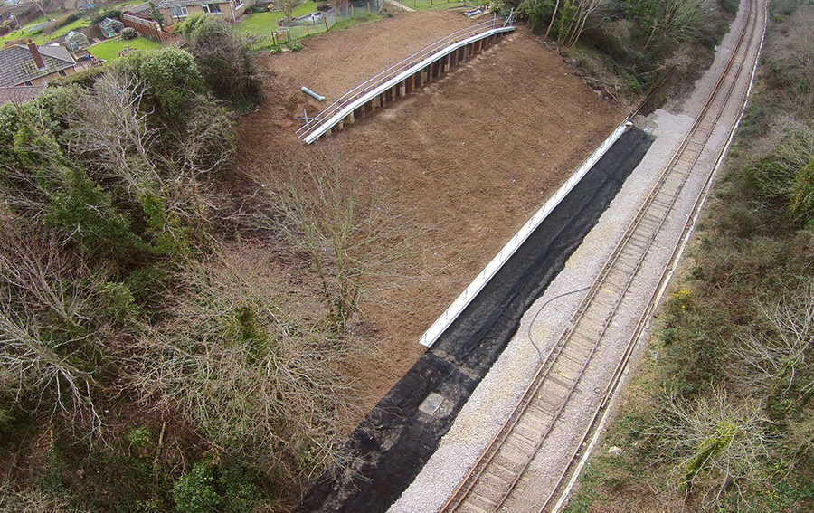 Sheet piling and re-profiled cutting slope following a failure on the Isle of Wight