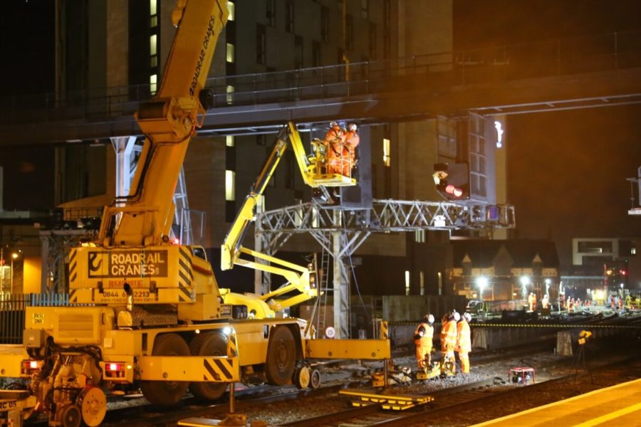 Engineers working to install new signals in Cardiff