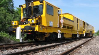 Stoneblower train on tracks
