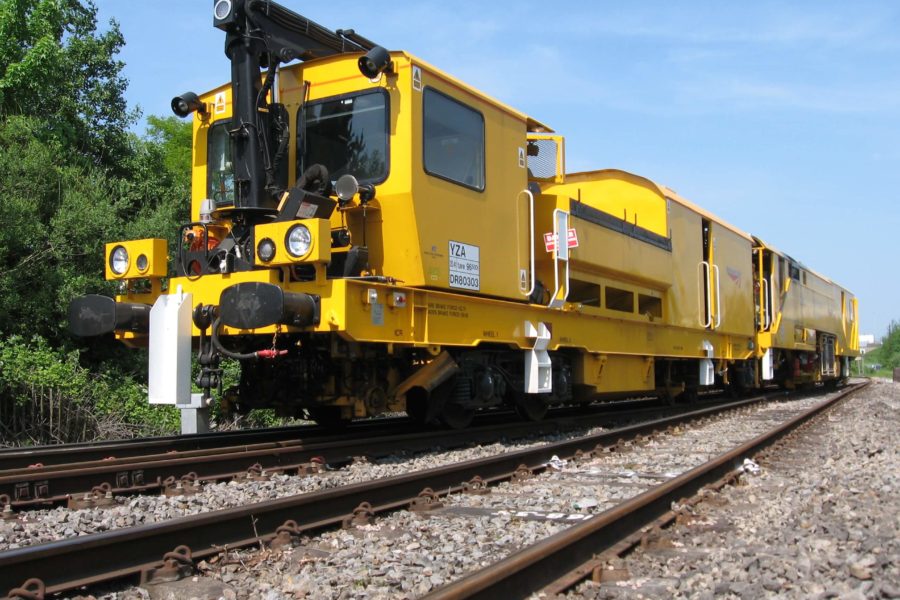 Stoneblower train on tracks