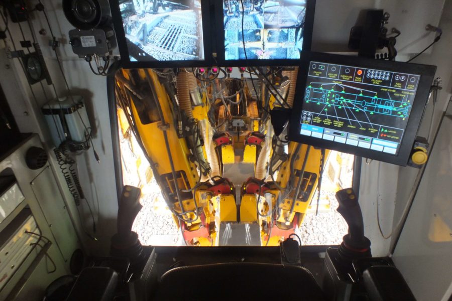Inside stoneblower operating cab