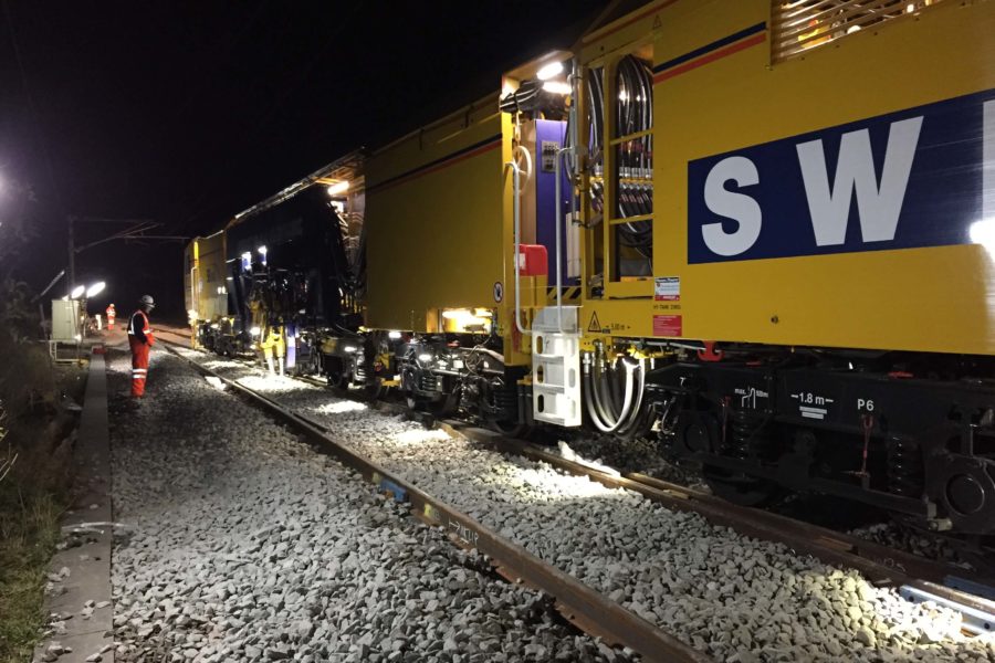 Dynamic Track Stabilisation unit working at night