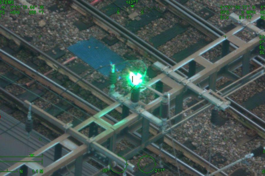 Thermal image of the railway showing hot spot