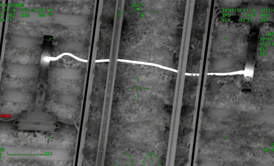 Air operations thermal image of a hot cable between signalling equipment