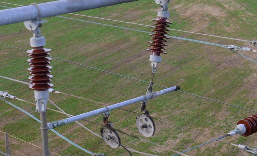 Air operations drone view of overhead line equipment
