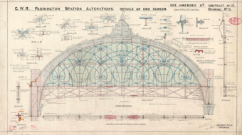 Old plan showing alterations to end screen at Paddington station