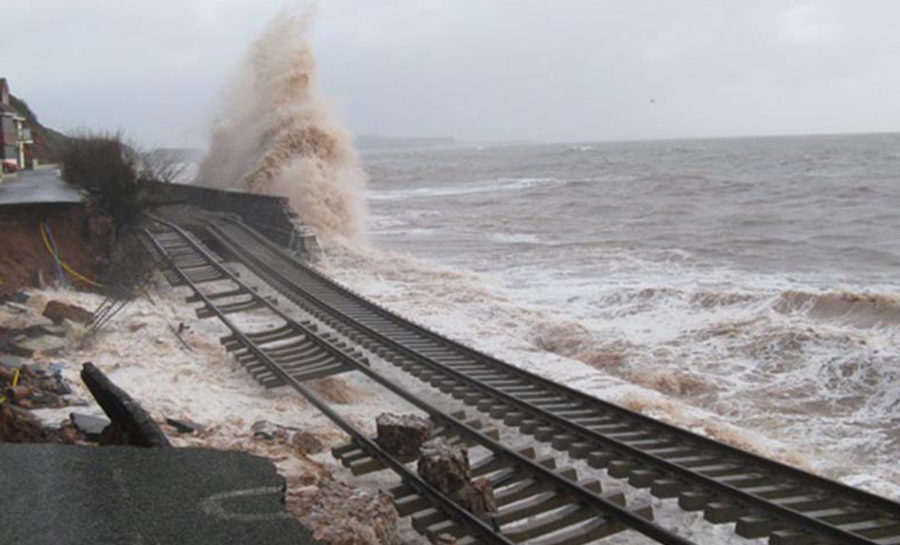 Waves causing damage to railway in Dawlish